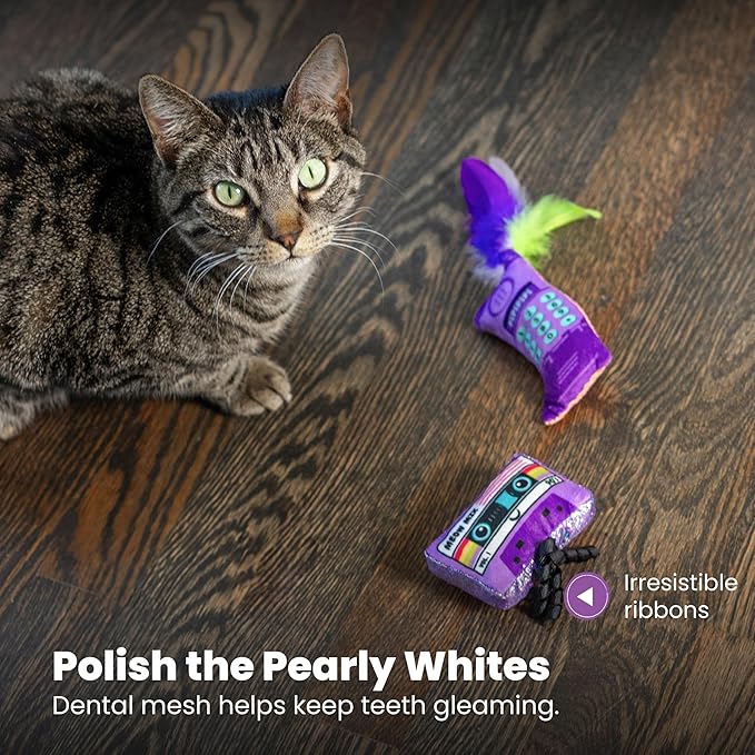 Catstages So Meowsome 90s Themed Plush Catnip Blend Cat Toys, 3Pk, Multicolored