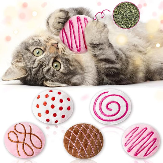 MALLMALL6 Catnip Toys for Cat - 5Pcs Chocolate Truffles Valentine’s Day Catmint Interactive Cat Toy for Indoor Cats, Soft Plush Cat Supplies, Kitten Teething Chew Kick Toy Set, Pet Gifts for Cat Lover