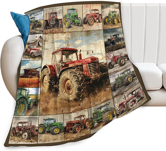 Farm Truck Blanket Retro Truck Throw Blanket Truck Stuff Merch Cozy Print Flannel Fleece Soft Plush Fuzzy Warm Lightweight Bedding Truck Gifts for Women Girls Men Kids 50"X40"