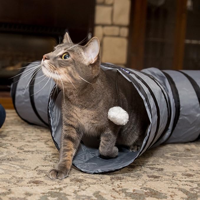PetLike Cat Tunnel (with Interactive Cat Toy and Catnip Toy) for Indoor Cats Collapsible Pop-up Pet Tube Peek Hole Hideaway Play Toys for Cats with Ball