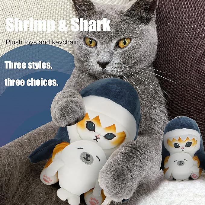 Kawaii Shark Cat Plush Toy Stuffed Animal Doll, Soft Pillow for Boys & Girls (Fried Shrimp Cat, 13cm/5.1in)