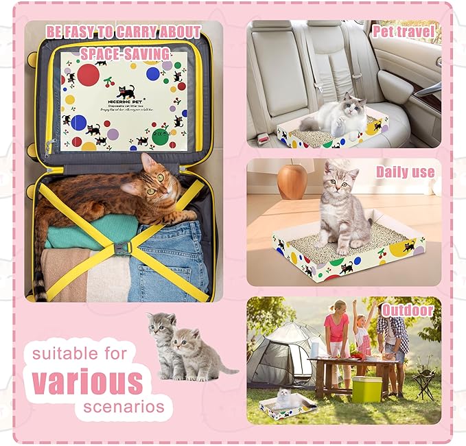 30 Pack Disposable Cat Litter Box, Foldable Paper Litter Box, Travel Cat Litter Box,Non Clumping Durable and Waterproof,Low Entry Easy Disposal,Portable(13.6x9.7x1.9 in)