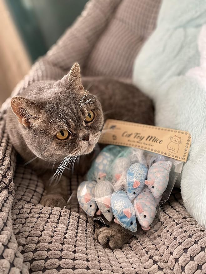 Cat Toy Mice for kitten feather bell mice blue chew toy pet toy