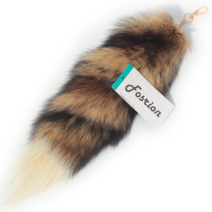 Fosrion Real Raccoon Tail Fur Cat Bites Toy with Three Section Retractable Carbon Fiber Rod (Sunny Fox, Only Tail)