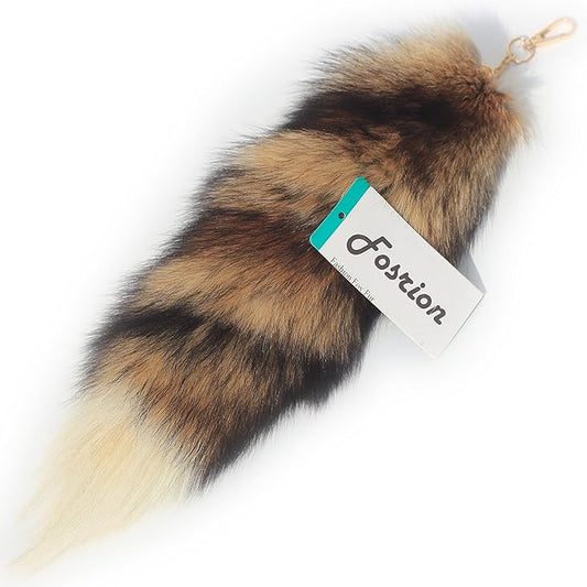 Fosrion Real Raccoon Tail Fur Cat Bites Toy with Three Section Retractable Carbon Fiber Rod (Sunny Fox, Only Tail)