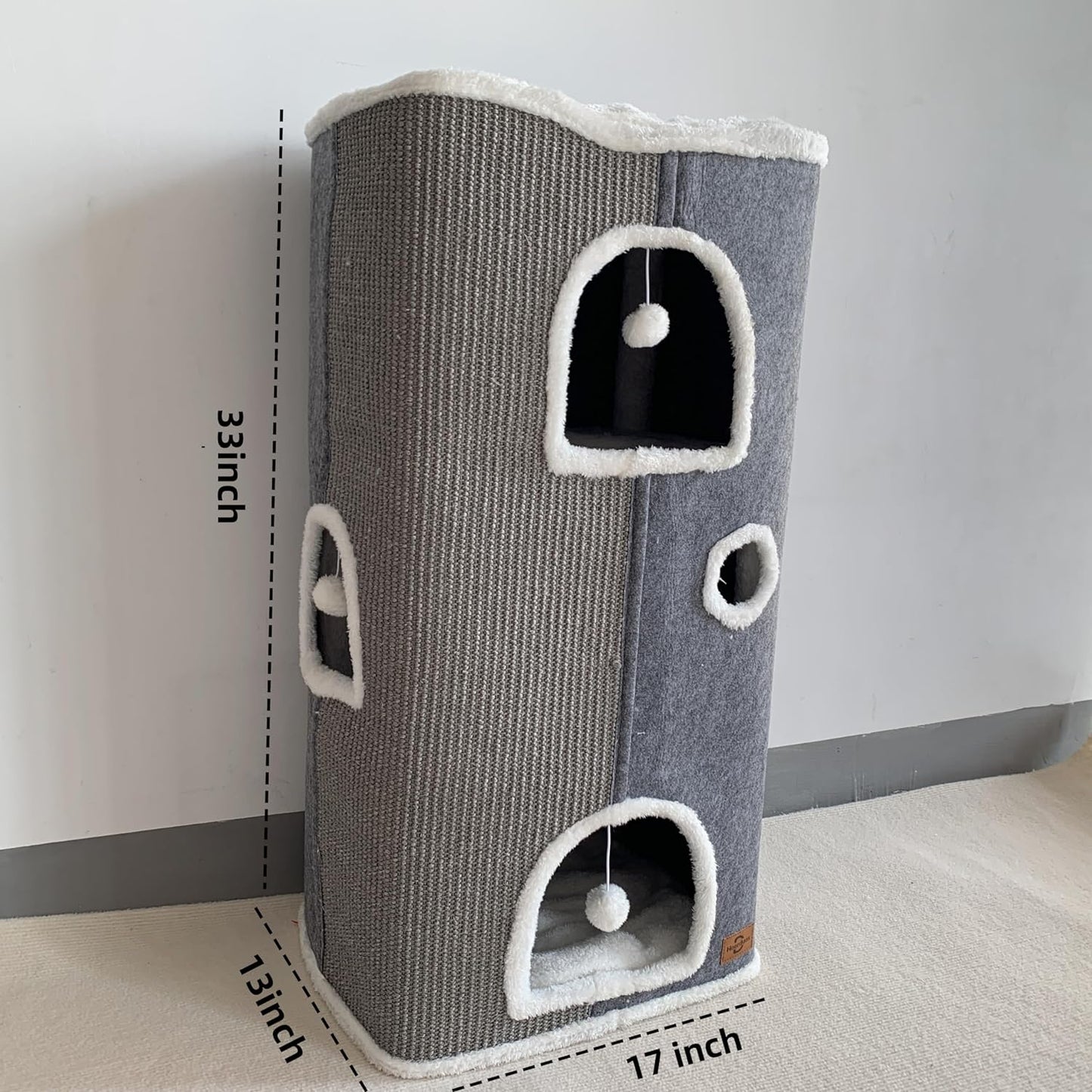 Cat House - Large Cat Cave with Fluffy Ball Hanging and Scratch Pad, Foldable 16.9x15x13 inches