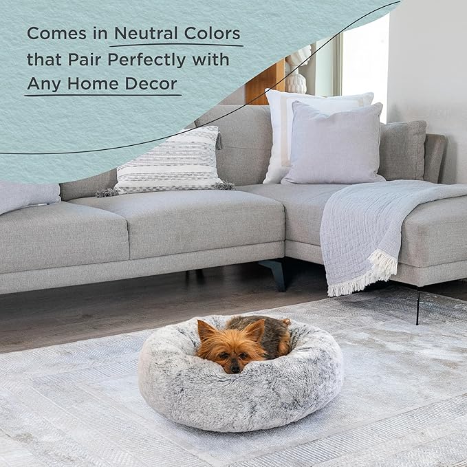 Best Friends by Sheri SnuggleSoft Faux Fur Calming Donut Bed for Small Dogs and Cats, Gray, Extra Small, 18" x 18"