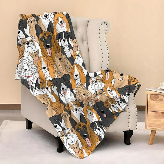 Cute Kids Dogs Puppies Print Blanket Throw 60"X50", Plush Flannel Blankets with Dogs On It, Gifts for Kids Women Dog Lovers People