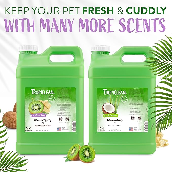 TropiClean Cat & Dog Conditioner, Puppy & Kitten Safe, Easy Detangling & Moisturizing, Kiwi & Coco Butter Scent, Made in the USA, 2.5 gallon