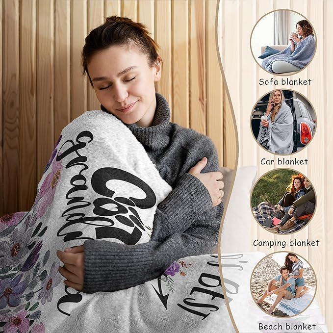 HIWX Cat Grandma Throw Blanket, Cat Grandma Gifts, World's Best Cats Nana Mother's Day Blanket for Couch Bed, Pet Lovers Throw Blankets Gifts for Women, Cats Nana Themed Blanket,50x60 Inches