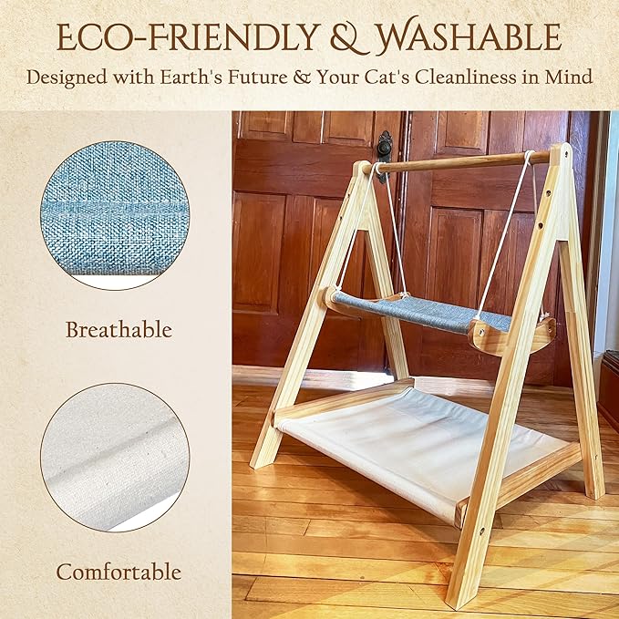 Cat Hammock Bed – The Premium Choice in Cat Beds for Indoor Cats Washable for Ultimate Comfort. 26" L x 21" W x 32" H