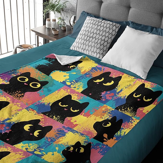 Cute Black Cats Blanket Throw Super Soft and Cozy Blankets for Home Decoration, Couch, Bed, Sofa 60 in x 50 in Medium for Teen for All Seasons