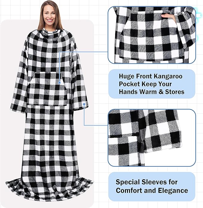 Solaris Wearable Blanket with Sleeves for Adults, Softness Comfort Warmth Fleece Gift for Women Men, Snuggy Body Throw TV Blanket for Home Office Lounge, Gift for Your Lover