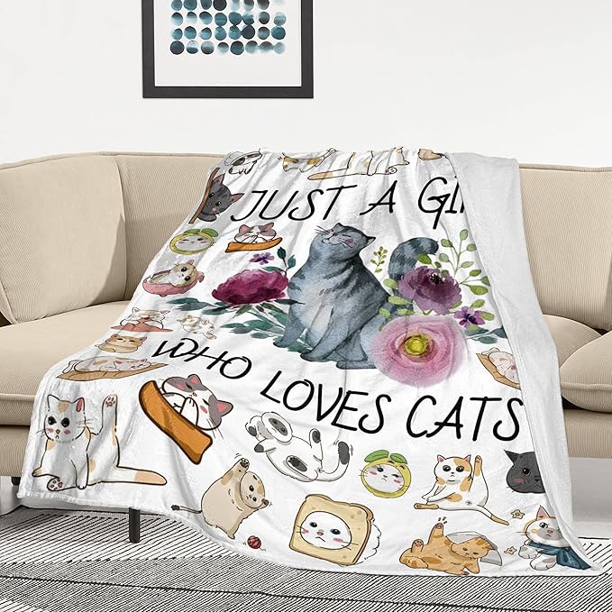 Cat Blanket, Ultra Soft Flannel Throw Blanket Just a Girl Who Loves cat Blankets Cats Gifts for Cats Lovers 80"X 60"