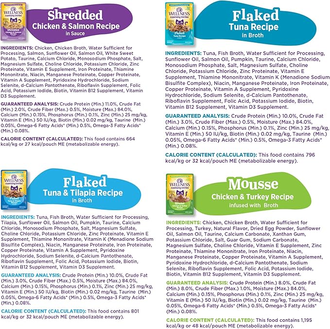 Wellness® Appetizing Entrées™ Little-a-This, Little-a-That, Seafood & Poultry Variety Pack, Natural Wet Cat Food, 1.4 oz Pouch (Pack of 8)