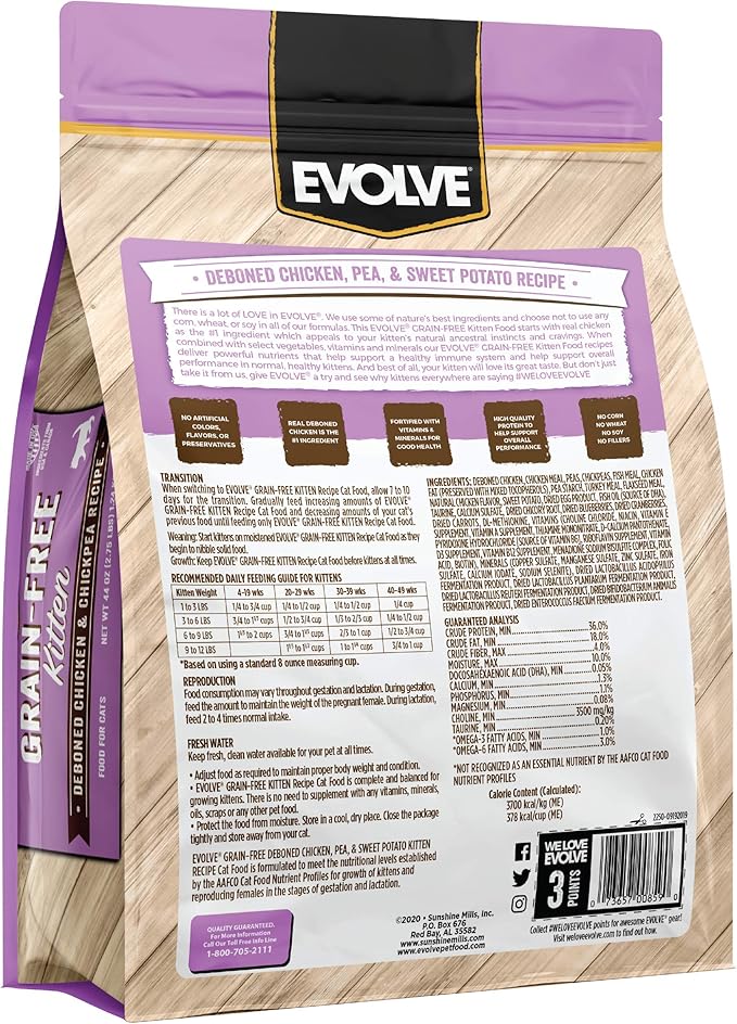 Evolve Grain Free Chicken, Pea and Sweet Potato Recipe for Kittens, 2.75lb