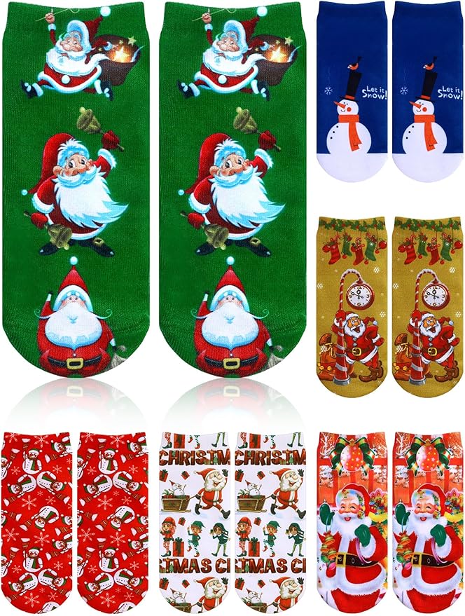 Boao 6 Pieces Halloween Socks 3D Print Casual Funny Pumpkin Cat Ankle Short Sock