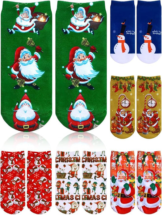 Boao 6 Pieces Halloween Socks 3D Print Casual Funny Pumpkin Cat Ankle Short Sock