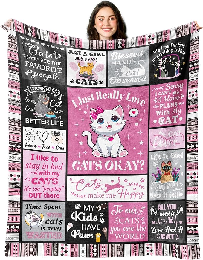 Cat Blanket, Cats Gifts for Girls Women, Cat Gift for Cats Lovers, Birthday Gifts Decor Throw Blanket 50" x 40"