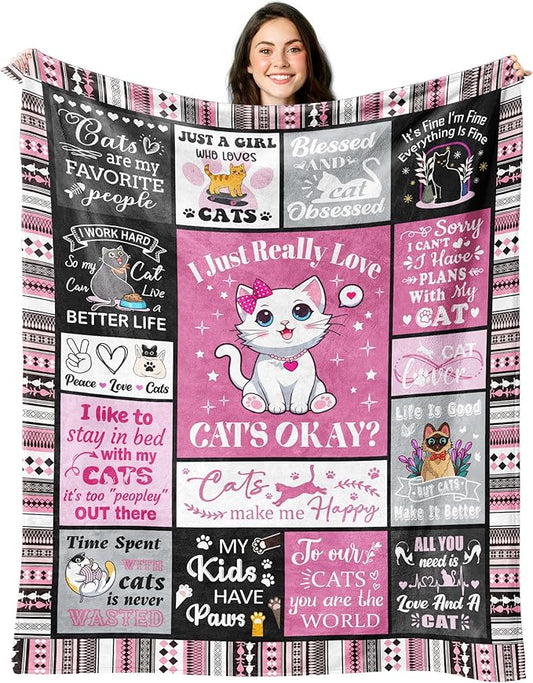 Cat Blanket, Cats Gifts for Girls Women, Cat Gift for Cats Lovers, Birthday Gifts Decor Throw Blanket 50" x 40"