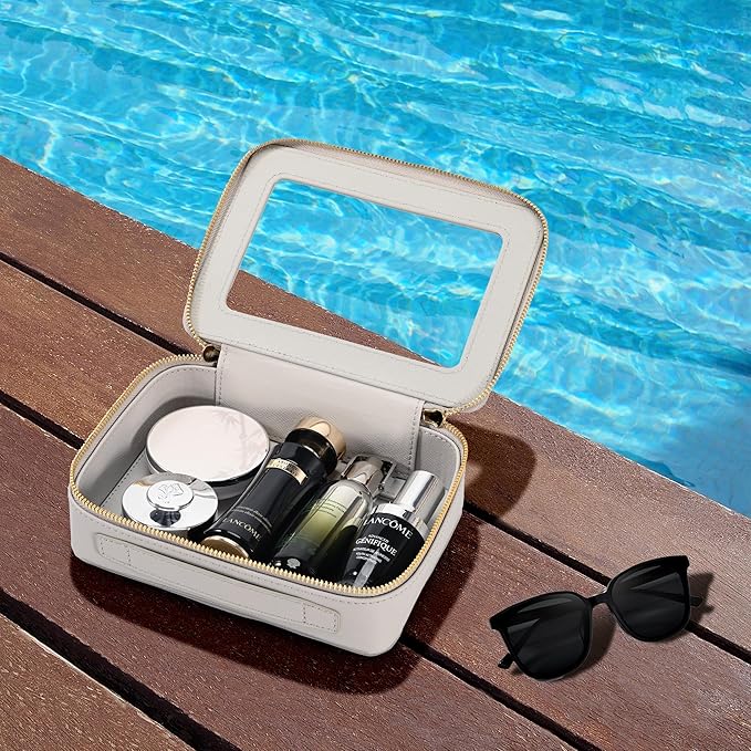 Aveniee Clear Makeup Bag for Women, Cosmetic Case Travel Toiletry Bag, Heavy Duty Makeup Organizer Car Bag for Accessories with dual Zippers(Grey,Middle)