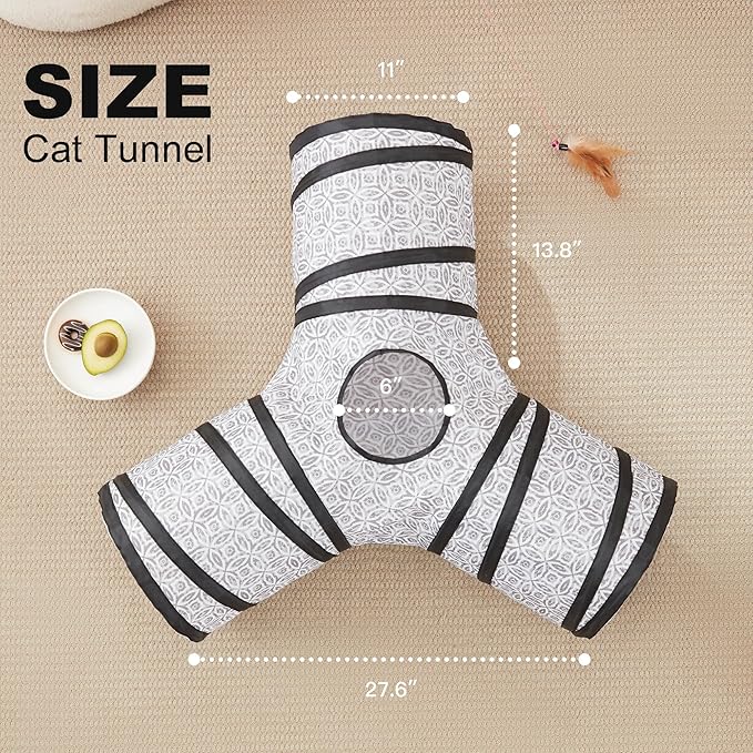 Love's cabin Cat Tunnel Tube Cat Toys 3 Way Collapsible, Cat Tunnels for Indoor Cats，Kitten Tunnel Bored Pet Cat Play Tunnel with Peek Hole Toy Ball for Cat, Kitty, Kitten, Rabbit, Puppy Grey Coin
