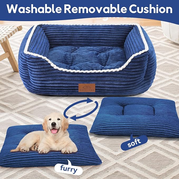 Large Rectangle Cat Dog Bed for Puppy Pets Indoor Outdoor Machine Washable Sleeping Sofa Non-Slip Bottom Breathable Soft Puppy Bed Durable Orthopedic Calming Pet Cuddler (Large, Blue)