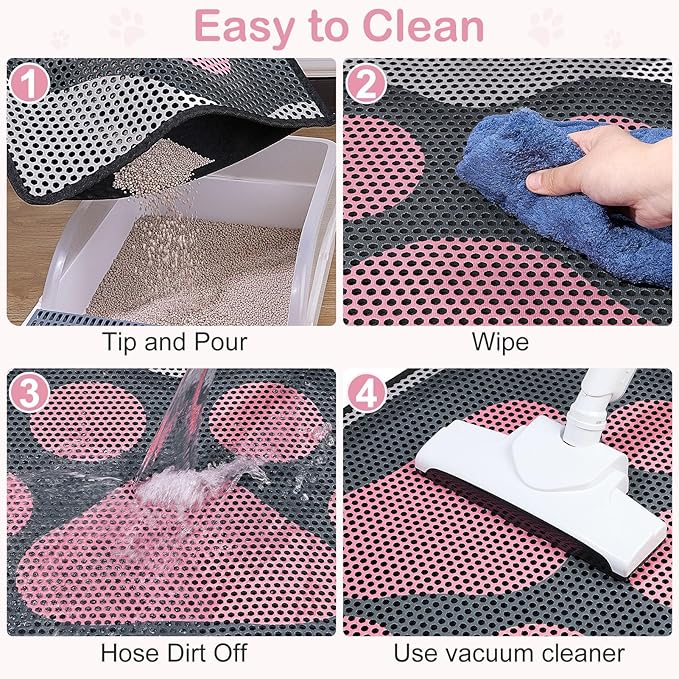 Bienbee Cat Litter Mat, 30"x24" Cat Litter Trapping Mat, Double Layer Litter Mat with Non-Slip Rubber Bottom, Urine and Water Proof, Keeps Floors Clean Cat Claw L