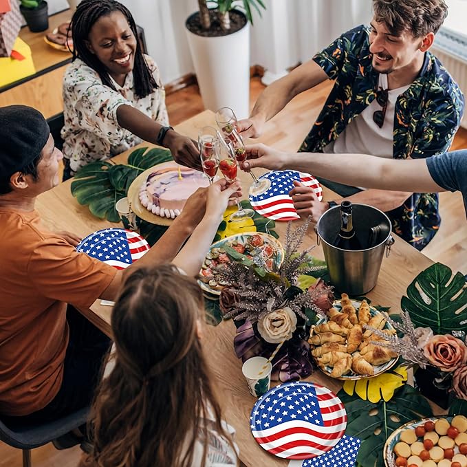 96 Pcs Patriotic Decoration 4th of July Party Plates Napkins Forks Supplies Tableware Set Disposable Paper American Flag Theme Independence Day Favors, Serves 24 Guests