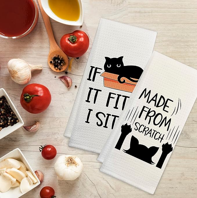 Black Cat Kitchen Towels 16x24 Set of 4, Cat Towels for Cat Lovers, Cat Hand Towels, Cat Dish Towels, Cat Lover Gifts for Women, Gifts for Cat Lovers, Cat Mom Gifts, Cat Owner Gifts