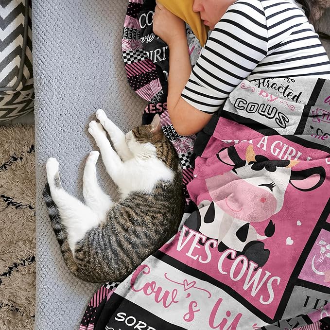 Christmas Cow Print Blanket, Pink Cow Blankets/Throw for Adults 50"x60", Cows Gifts for Women/Girls, Cow Gifts for Cow Lovers, Cow Themed Gifts, Cow Stuff, Cow Lover Gift, Cow Things