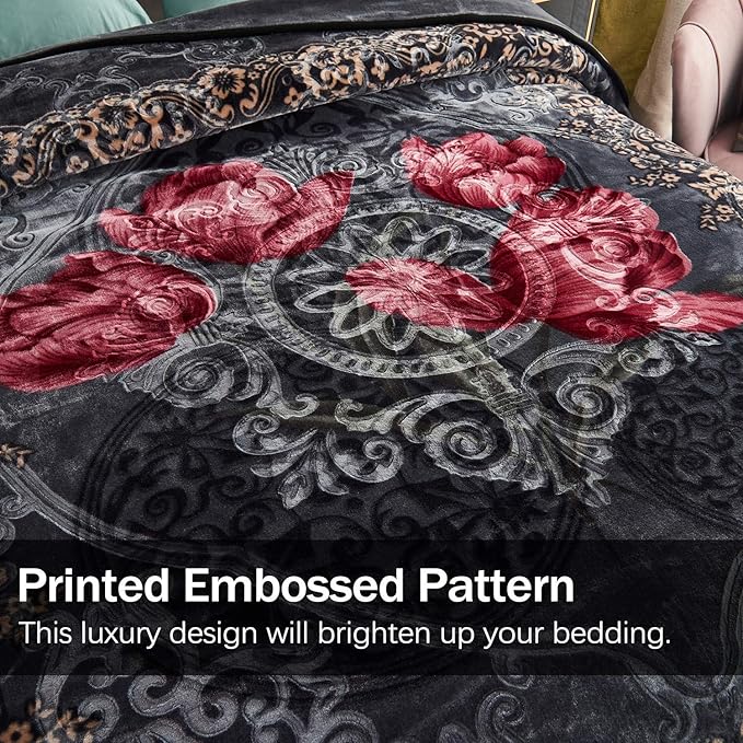 JML Fleece Blanket King Size, Heavy Korean Mink, 85 X 95 Inches, 9 Lbs, Soft and Warm, Thick Raschel Printed Mink for Autumn, Winter, Bed, Home, Gifts, Grey Flower