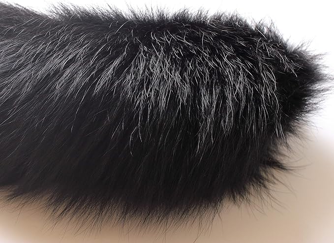 Fosrion Real Fox Tail Fur Cat Bites Hunting Playing Catching Toy (Black, Only Tail)