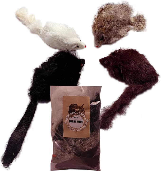 HDP Long haired Furry Mice cat Toy Size:Pack of 8