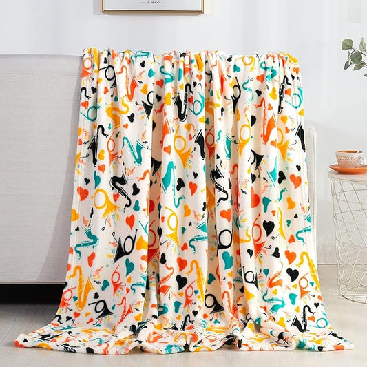 Elegant Comfort Luxury Velvet Super Soft Christmas Prints Fleece Blanket-Holiday Theme Home Décor Fuzzy Warm and Cozy Throws for Winter Bedding, Couch and Gift, 50 x 60 inch, Saxaphone