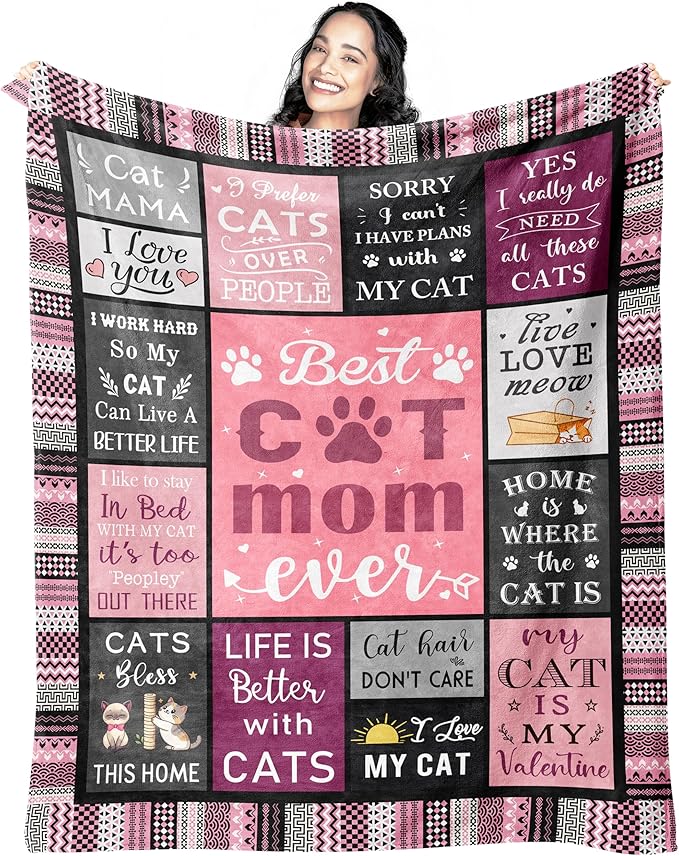Cat Mom Gifts for Women Blanket 60"x50", Cat Lover Gifts for Women, Funny Cat Gifts for Cat Lovers Women, Gifts for Cat Lovers for Women, Cat Themed Gifts, Cat Lady Gifts, Cat Gift Ideas