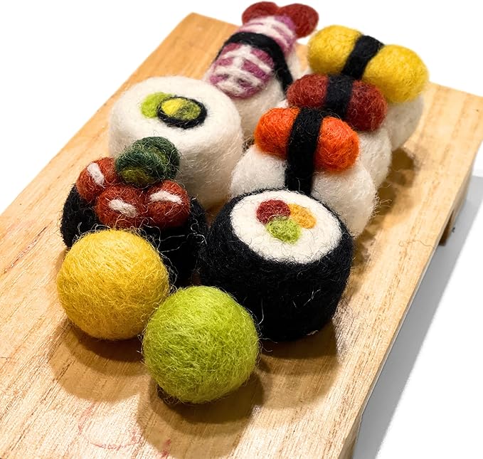 Woolbuddy Cat Toy - Cat Sushi Toy, 8pcs, Wool Cat Toy for Boredom & Stimulating, Cute Interactive Cat Toys for Indoor Cats, Self Play Cat Kitten Toys, Cat Chew Toy, Cat Enrichment Without Catnip