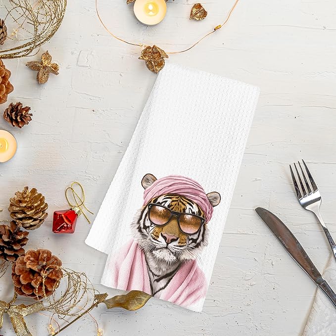 Coquette Pink Tiger Hand Towels for Bathroom, Trendy Tiger Bathroom Hand Towels, Coquette Teen Girl Bathroom Decor, Tiger Gifts for Women Tiger Lovers, 16x24 Inch