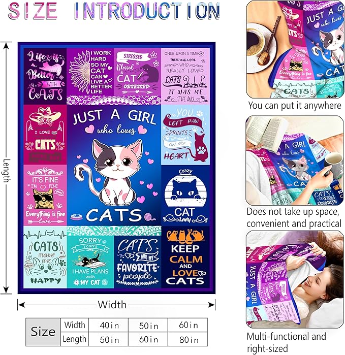 Cat Blanket Ultra Soft Flannel Throw Blanket Lightweight Cozy Plush Blanket for Gifts for Cat Lovers 80"X60"