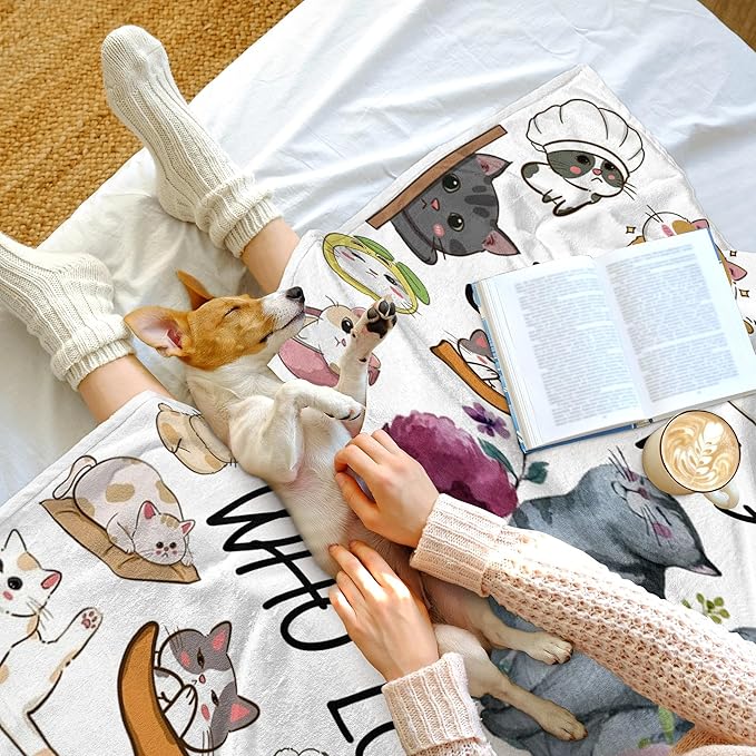 Cat Blanket, Ultra Soft Flannel Throw Blanket Just a Girl Who Loves cat Blankets Cats Gifts for Cats Lovers 80"X 60"