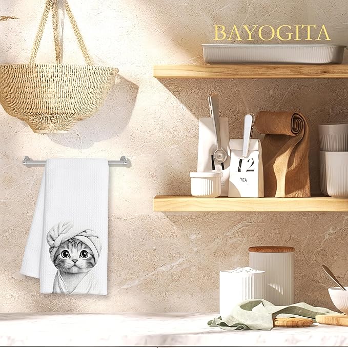 Cute Cat Decor Gifts Bathroom Hand Towels - Funny Animal Bathroom Towel, Funny Cute Animal Hand Towels for Restroom Decor, Cat Lover Gifts, 16×24 Inches