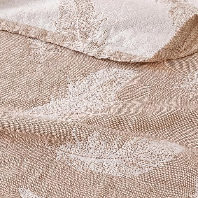 MEJU Feather Modern Fashion All Season Blanket Throw Decorative for Bed Sofa Couch 100% Cotton 3 Layer Soft Warm Reversible Bedspread Throw Blanket Bed Coverlet Sheet Grey F/Q 80 in x 90 in