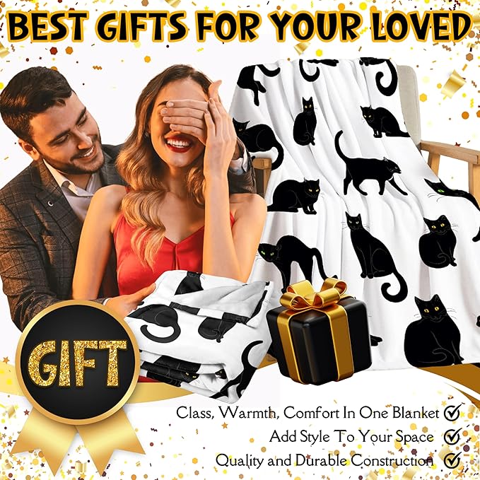 Black Cats Blanket Throw Super Soft and Cozy Blankets for Home Decoration, Couch, Bed, Sofa 120"x90" Extra Large for Family for All Seasons