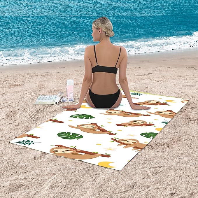 Bonsai Tree Beach Towel - Cute Sloth Gift for Kids, Women & Girls - Microfiber Bath Towel for Sloth Lovers - Funny, Sand-Free, Quick-Dry - 30x60