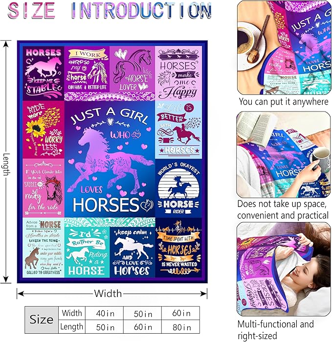Horse Blanket Ultra Soft Flannel Throw Blanket Lightweight Cozy Plush Blanket for Horse Gifts for Horset Lovers 80"X60"