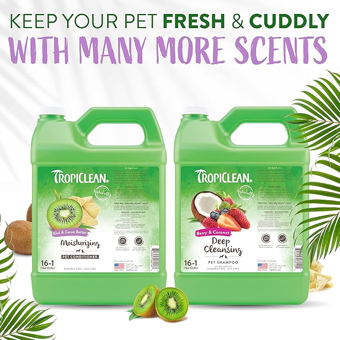 TropiClean Cat & Dog Conditioner, Puppy & Kitten Safe, Easy Detangling & Moisturizing, Kiwi & Coco Butter Scent, Made in the USA, 1 gallon
