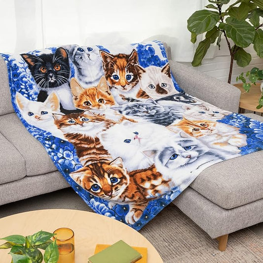 Dawhud Direct Collage Kitten Fleece Blanket for Bed, 50" x 60" Cute Fleece Throw Blanket for Girls, Women, Men and Kids - Super Soft Plush Cat Blanket Throw