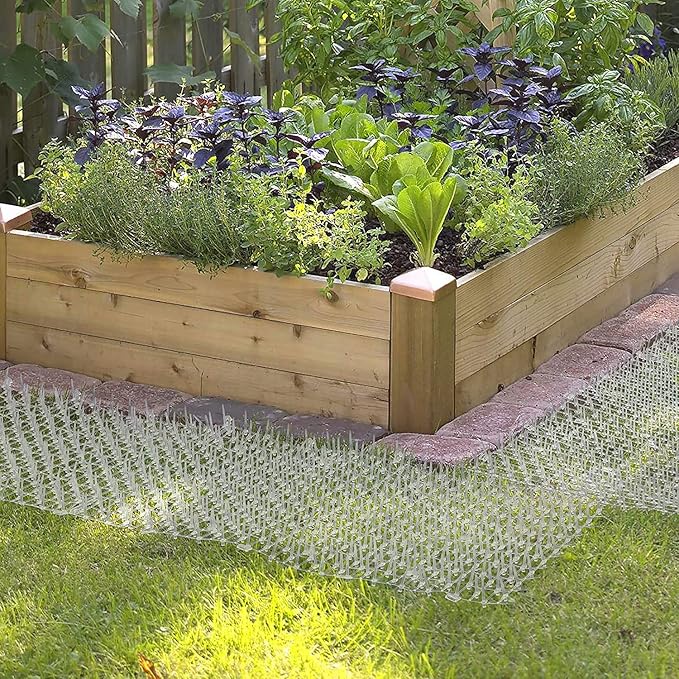 Cat Scat Mat Clear (14 ft.) with 10 Staples, Anti-cat Network with Spikes Digging Stopper - Cat Deterrent Mat for Indoor and Outdoor