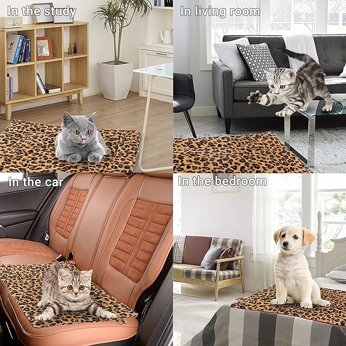 FLYSTAR Cat Bed Mat for Indoor Cats - Self Warming Leopard Cute Cat Bed Mat, Soft Warm Washable Self Heating Cat Bed Pad for Small, Medium, Large Cats & Puppies(19.7"*29.5")