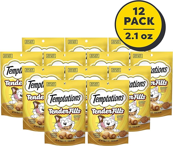 Temptations Tender Fills Roasted Chicken Flavor Crunchy and Soft Adult Cat Treats, 2.1 oz. Pouch (Pack of 12)
